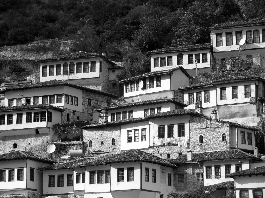 Historic Ottoman houses in Berat Old Town on an Albania road trip