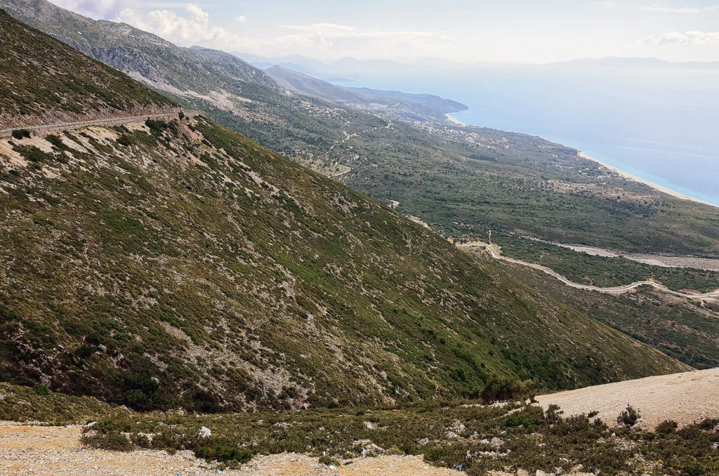 View from Llogara Pass on a self-drive route along the Albanian Riviera