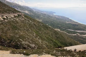 View from Llogara Pass on a self-drive route along the Albanian Riviera