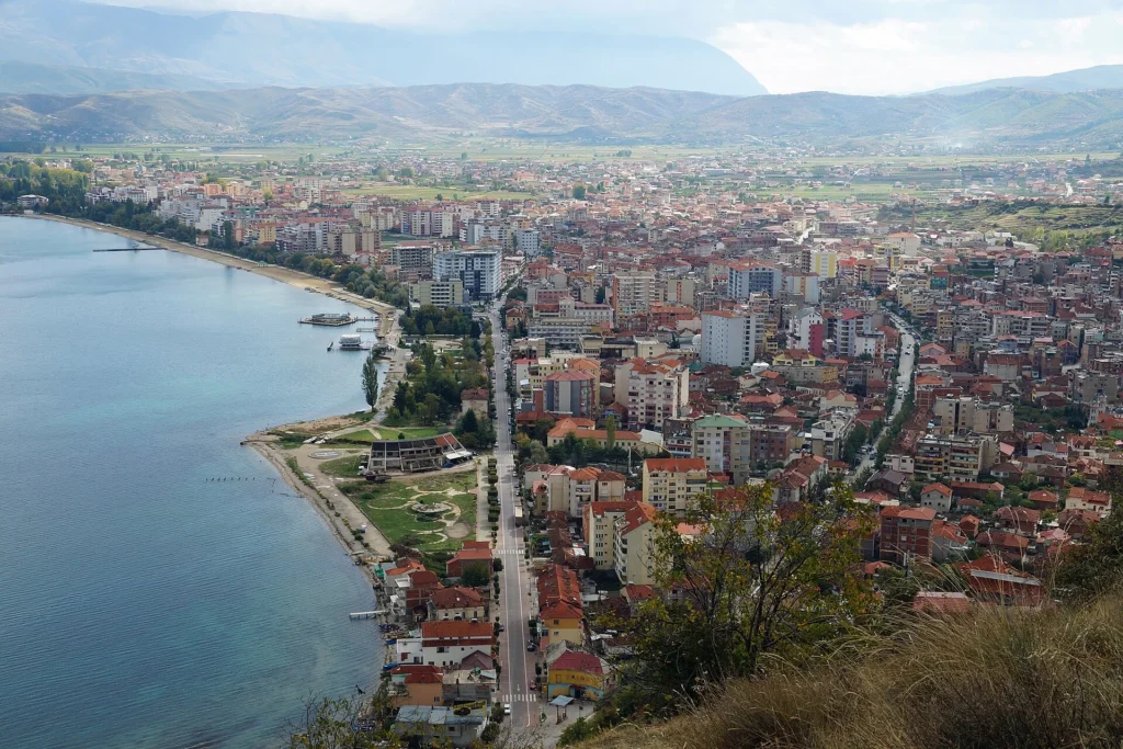 Pogradec and Lake Ohrid viewed from Kalaja hill