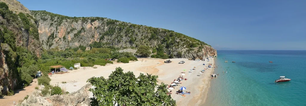 Gjipe Beach and its secluded turquoise cove on the Albanian Riviera