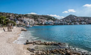 Saranda city and bay on the southern Albanian coast