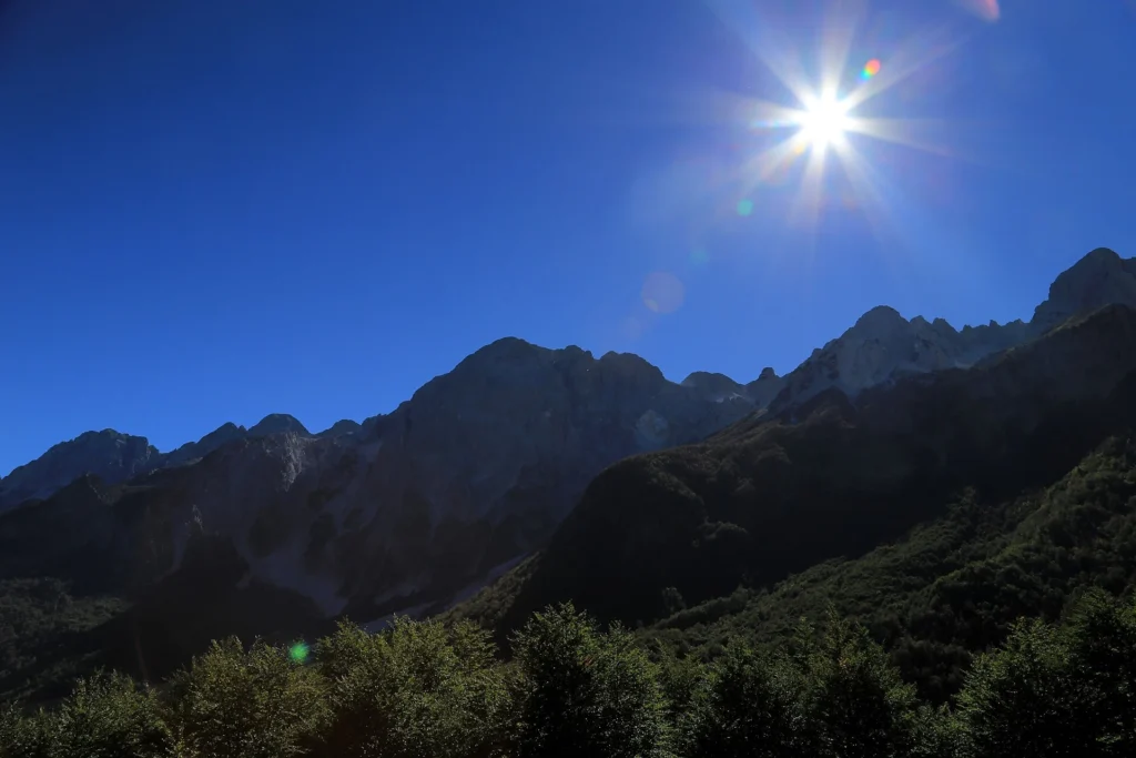 Mountain scenery in Valbona Valley on the Theth to Valbona hiking route
