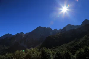 Mountain scenery in Valbona Valley on the Theth to Valbona hiking route
