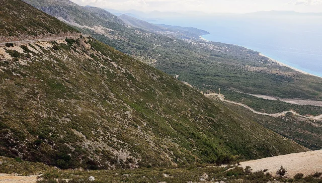 View from Llogara Pass on a self-drive route along the Albanian Riviera