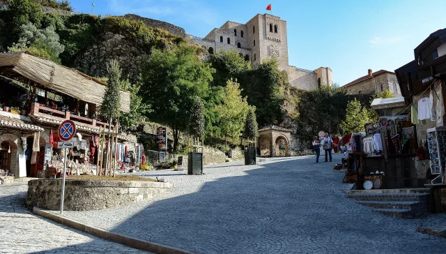 Traditional bazaar and historic centre of Krujë, Albania
