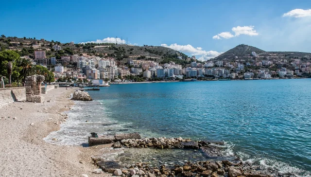 Saranda city and bay on the southern Albanian coast